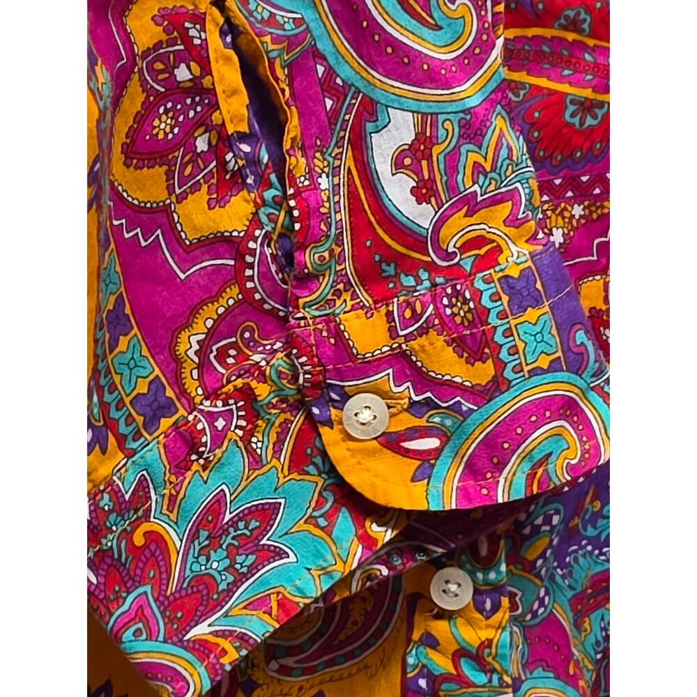 Lauren Ralph Lauren 100% Cotton Paisley Shirt L Bright Pink Orange Boho Coastal - Picture 5 of 9